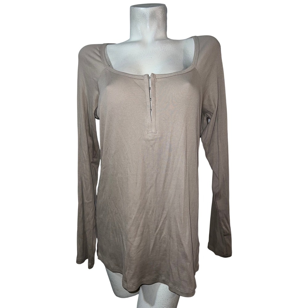 Torrid Cotton Modal Rib Hook and Eye Top Tuffet Tan Long Sleeve 2 2X 18-20 NEW